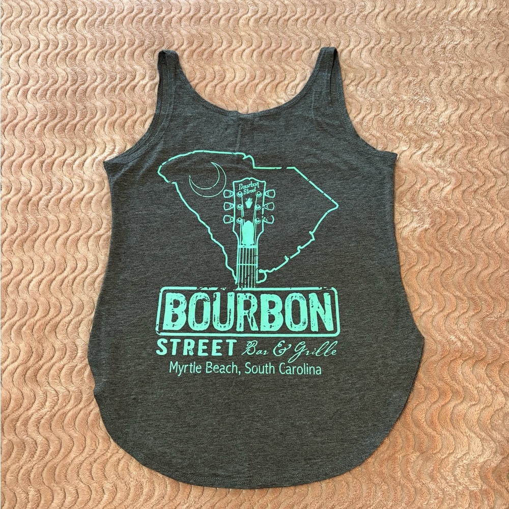 Bourbon Street Bar Myrtle Beach Tourist Charcoal Tank Top Teal Flattering Fit - Picture 1 of 5